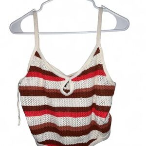 American Eagle Outfitters Striped Knit Camisole - Cream, Brown & Red